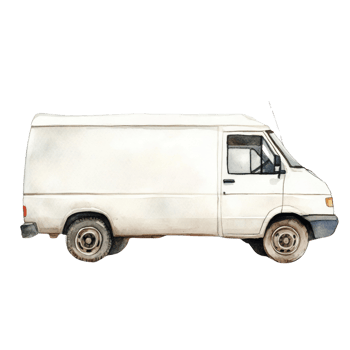 Watercolor Painting of a White Delivery Van png