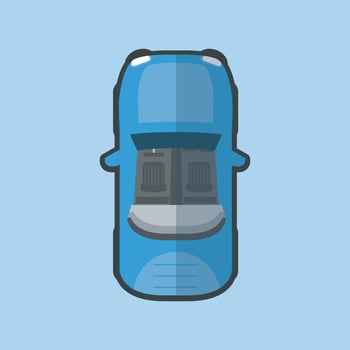 top view blue car with outline flat design. vector