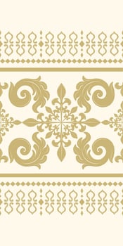 Opulence Delicate Golden Leaves and Petals Embroidery On Beige Background. Detailed Rich Fleur De lis Border Ornate Scroll. Royal Silk Design for All Expensive Luxury Work. Haute Couture Light Forest vector