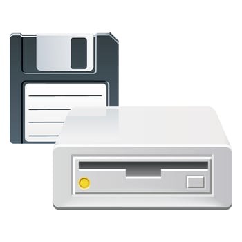 detailed color icon of floppy disk drive and diskette on white background vector