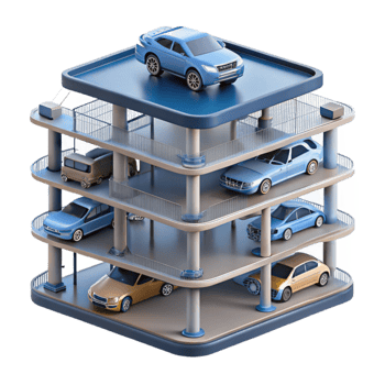 Multi-Level Parking Structure Design, Cars, and Space Optimization png