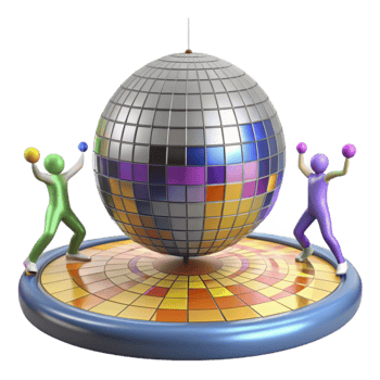 Disco Ball Fun Colorful Characters and Spinning Party png