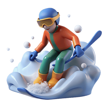 Cartoon Skier on Snowy Slope, Winter Sports Fun png