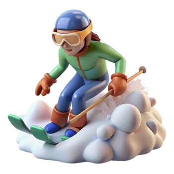 3D Cartoon Skier on Snowy Mountain png