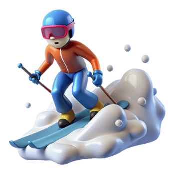 Downhill Skiing Cartoon 3D Render png