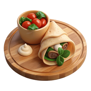 Delicious Savory Wrap with Cherry Tomatoes and Creamy Sauce png