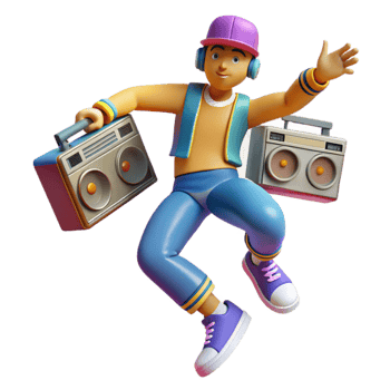 Retro Music, 80s Dance, Boombox, 3D Render png