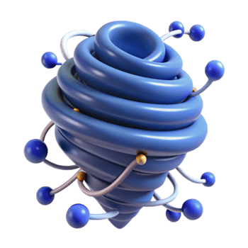 Abstract 3D Spiral Blue Swirl with Connected Spheres png