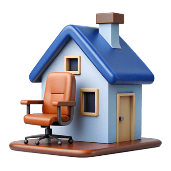 Home Office Work From Home, Remote Job, Comfortable Chair, House Icon, Productivity Setup png