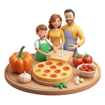 Family Pizza Night Making Homemade Pizza Together png