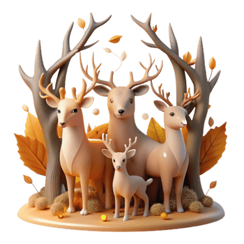 Autumn Deer Family in Woodland Scene png