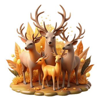 Autumn Deer Family 3D Render of Wildlife png