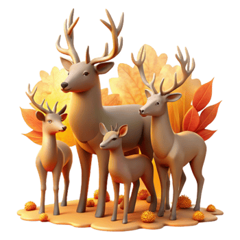 Autumn Deer Family 3D Render of Fall Wildlife png