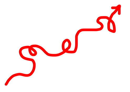 Tangled scribble red diagonal line with arrow. Messy lines. Difficult route line. Mental health issues. Mental confusion, complicated way. Isolated on transparent background png