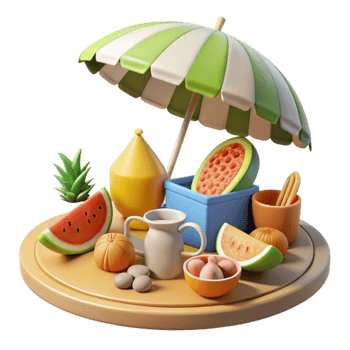 Summer Fruit Picnic Under Parasol png