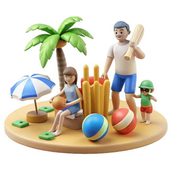 Family Beach Day Fun 3D Render of Summer Vacation png