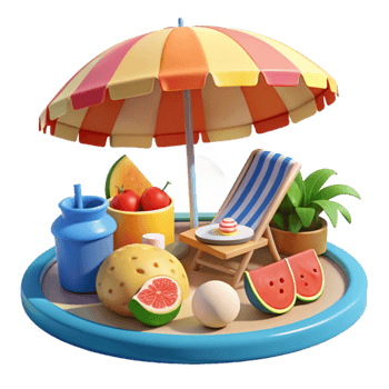 Summer Beach Scene Relaxation, Fruit, and Fun png