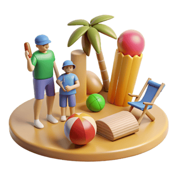 Summer Fun Father and Son Beach Day 3D Render png