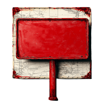 Red Blank Sign Mounted on Vintage Map Background png