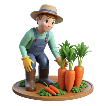 Farmer Harvesting Fresh Carrots 3D Render png