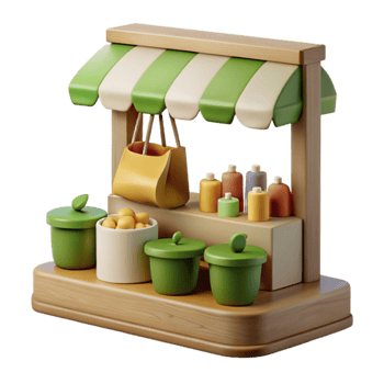 Wooden Market Stall with Goods for Sale png