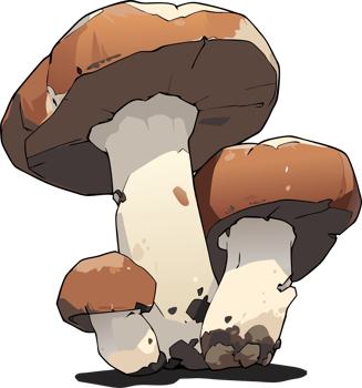 Three Mushrooms Cluster, Illustrated, Earthy Tones, Nature Study png