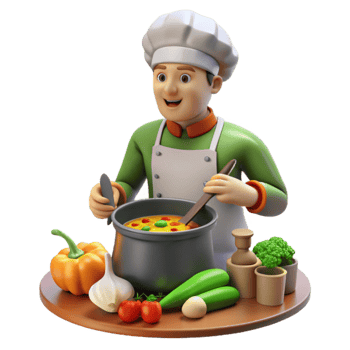Cartoon Chef Cooking Delicious Vegetable Soup png