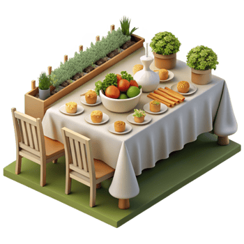 Outdoor Garden Party Table Setting with Fresh Food png