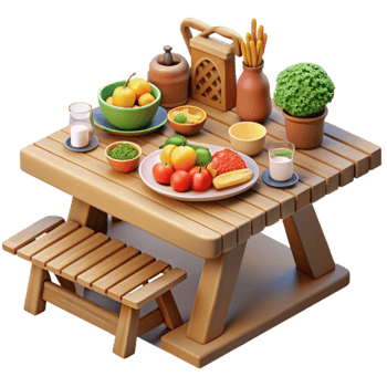 Summer Picnic Table Setting with Fresh Fruits and Vegetables png
