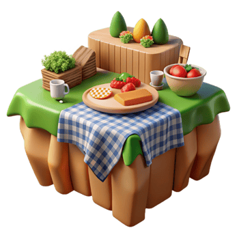 3D Render of a Picnic Table Setting with Food png