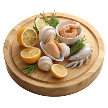 Seafood Platter Shrimp, Clams, Lemons, and Herbs png