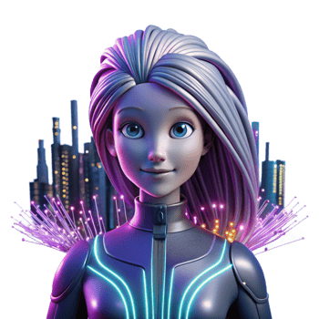 Futuristic Girl in Neon Cityscape png