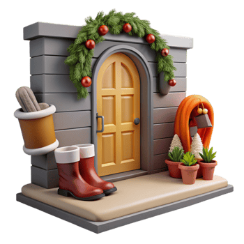 Festive Winter Doorway with Decorated Entrance png