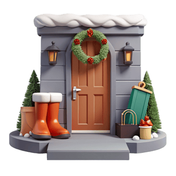 Festive Holiday Home Entrance 3D Render png