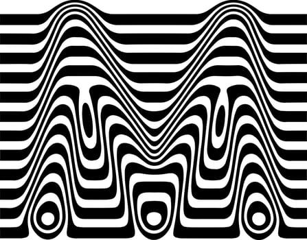Liquified letter M, 3d striped sign, optical illusion font for opart style logo and monogram. typographic design vector