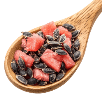 Watermelon seeds and fresh fruit in wooden spoon on a Transparent background, watermelon seed in wood spoon on background png