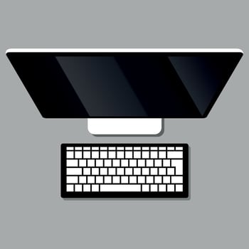 Colored icon of computer monitor and keyboard top view on grey background vector
