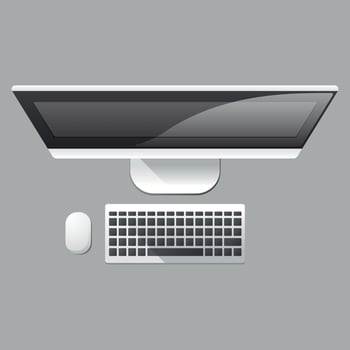 Colored icon of computer monitor and keyboard top view on white background vector