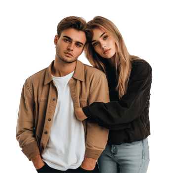 Young couple expresses sadness while embracing each other against a Transparent background, Sad young couple isolated on white png