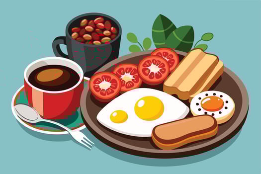 A Delicious Full English Breakfast Platter Illustration vector