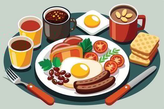 Delicious Full English Breakfast Platter Illustration vector