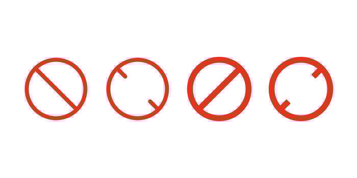 Forbidden circle sign set, ban or danger icon. Prohibition red symbol. Red circle with cross line. Restriction, caution, stop. isolated illustration vector