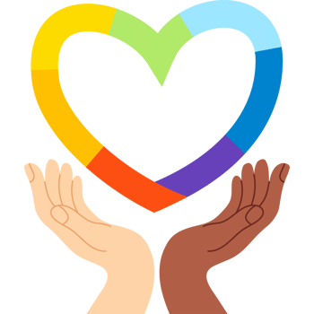 Diverse Hands Holding Colorful Rainbow Heart png