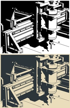 CNC Router sclose-up illustrations vector