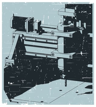 CNC Router sclose-up retro poster vector