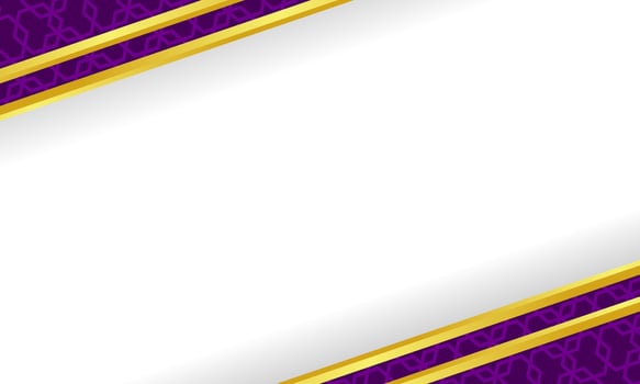 Luxurious Islamic background with diagonal purple and gold borders, perfect for Ramadan and Eid Fitr. The clean white center contrasts beautifully, ideal for elegant festive messages. vector