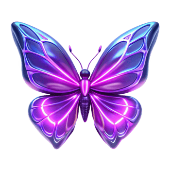 Glowing Purple Butterfly 3D Render of Iridescent Insect Wings png