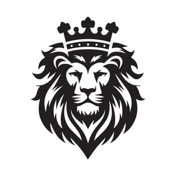 lion head with crown on top, black and white logo vector