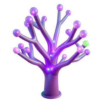 Illuminated Abstract Tree Sculpture with Glowing Orb Branches png