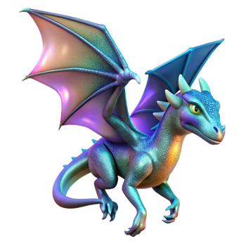 Juvenile Dragon with Iridescent Scales and Wings png